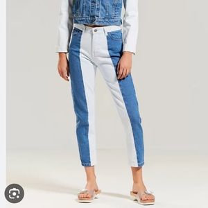 TACH Blue and White Two-tone Boyfriend Jeans